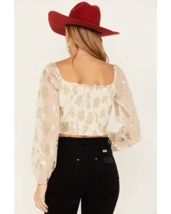 Sadie & Sage Women's Cham Afterglow Metallic Floral Print Crop Top