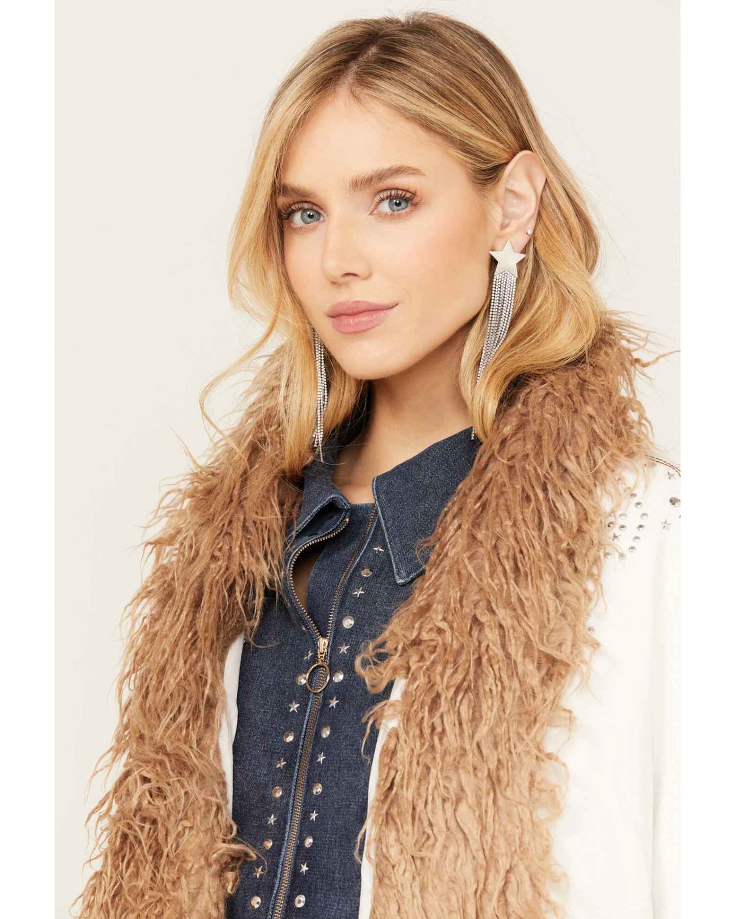 Understated Leather Women's Silver & Rhinestone Fringe Star Earrings 3 Understated Leather Women's Silver & Rhinestone Fringe Star Earrings