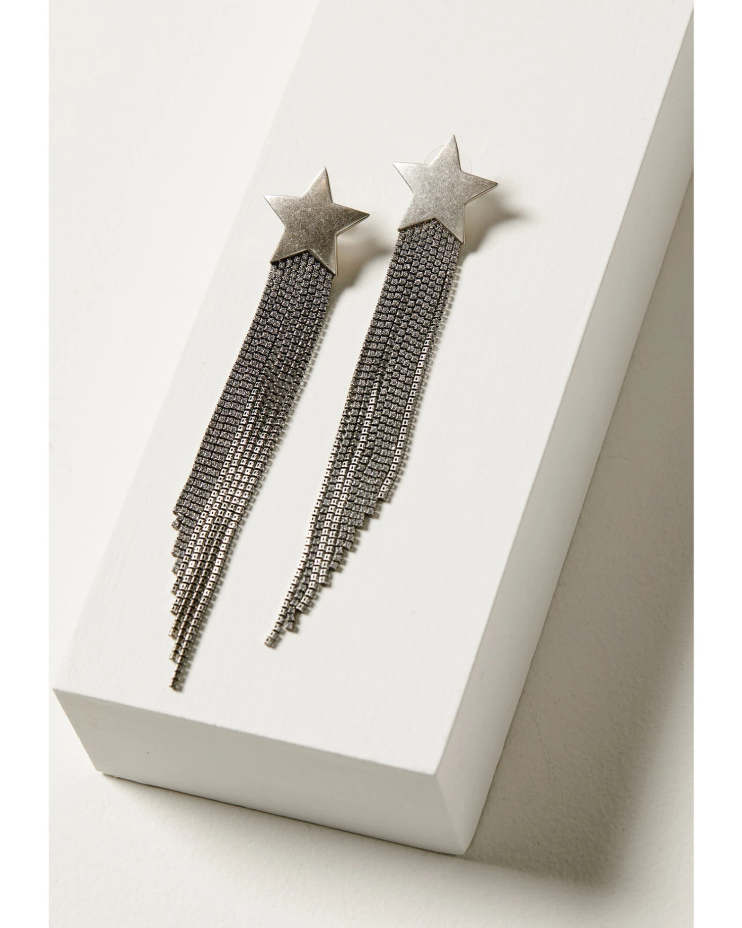 Understated Leather Women's Silver & Rhinestone Fringe Star Earrings 4 Understated Leather Women's Silver & Rhinestone Fringe Star Earrings - Image 2