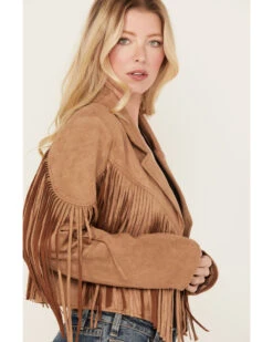 Saints & Hearts Women's Faux Suede Cropped Fringe Jacket