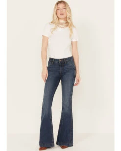 Shyanne Women's Gold Barrel Dark Wash High Rise Pintuck Flare Jeans -Dan Post Store 2000386838 416 P1