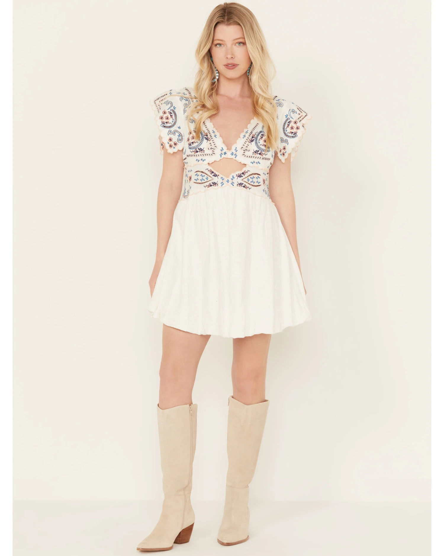 Free People Women's Rambling Roads Mini Short Sleeve Embroidered Dress 4 Free People Women's Rambling Roads Mini Short Sleeve Embroidered Dress - Image 2