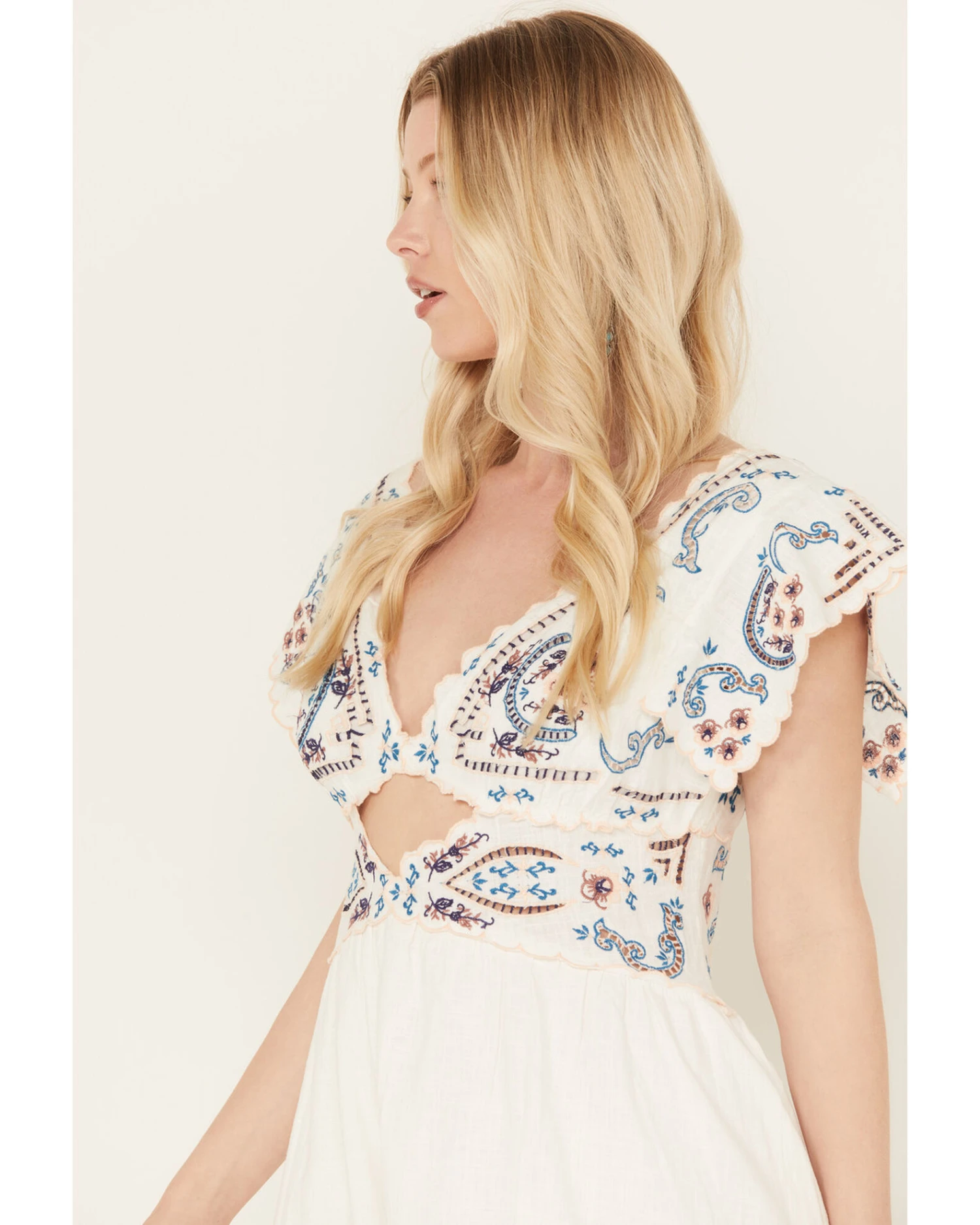 Free People Women's Rambling Roads Mini Short Sleeve Embroidered Dress 5 Free People Women's Rambling Roads Mini Short Sleeve Embroidered Dress - Image 3