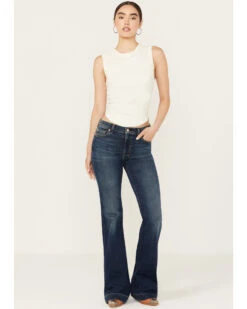 7 For All Mankind Women's Dark Wash Mid Rise Dojo Trouser Jeans -Dan Post Store 2000388106 416 P3