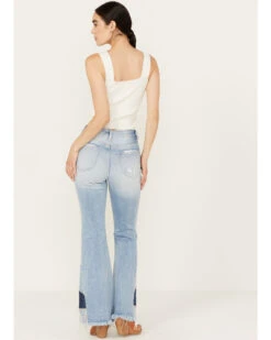 Ceros Women's Light Wash High Rise Destructed Patchwork Flare Stretch Jeans -Dan Post Store 2000388374 412 P3