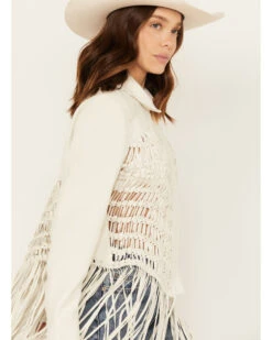 Wonderwest Women's Macrame Back Long Sleeve Snap Shirt