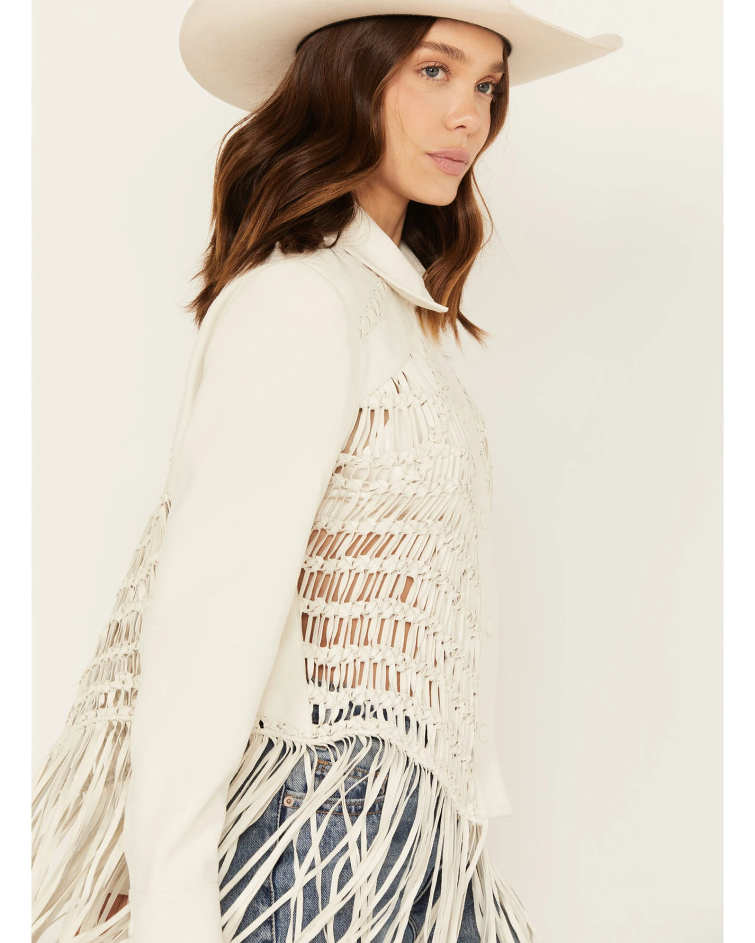 Wonderwest Women's Macrame Back Long Sleeve Snap Shirt 3 Wonderwest Women's Macrame Back Long Sleeve Snap Shirt