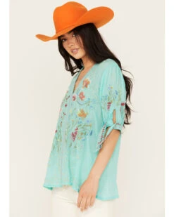 Johnny Was Women's Floral Embroidered Short Sleeve Cosette Blouse -Dan Post Store 2000393529 440 P2