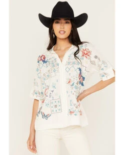 Johnny Was Women's Embroidered Short Sleeve Wodeleah Blouse -Dan Post Store 2000393530 101 P1