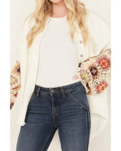 POL Women's Crochet Sleeve Long Sleeve Button Down Shacket -Dan Post Store 2000393558 103 P3