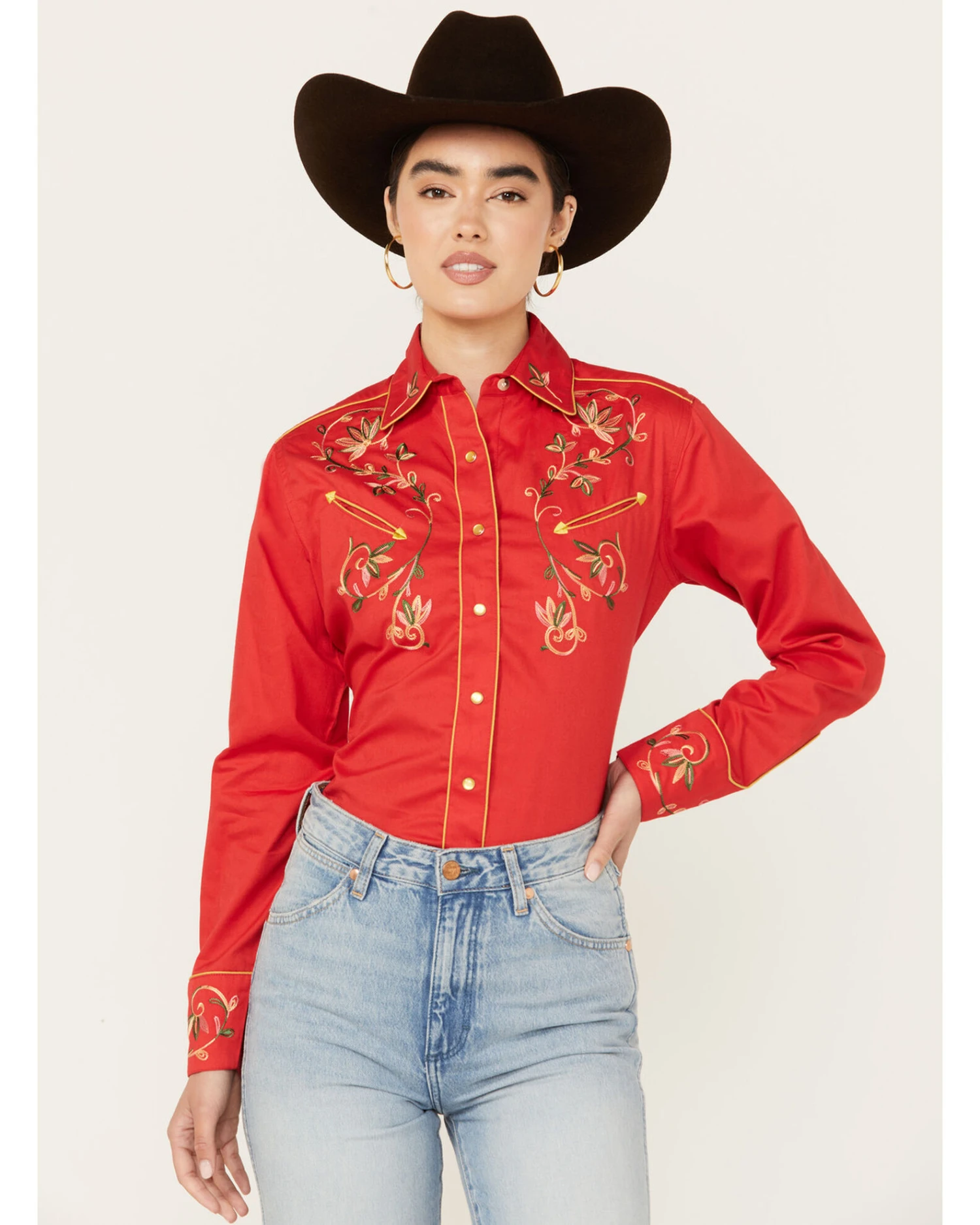 Rockmount Ranchwear Women's Floral Embroidered Long Sleeve Pearl Snap Western Shirt 3 Rockmount Ranchwear Women's Floral Embroidered Long Sleeve Pearl Snap Western Shirt