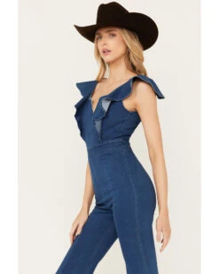 Flying Tomato Women's Denim Notch Neck Sleeveless Jumpsuit -Dan Post Store 2000396298 400 P2